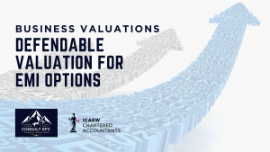 Professional business valuation report for EMI option schemes, featuring financial growth charts and HMRC compliance documentation for UK scale-ups.