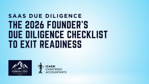 Comprehensive SaaS due diligence checklist for UK founders and investors featuring revenue, tech, and legal workstreams by Consult EFC.