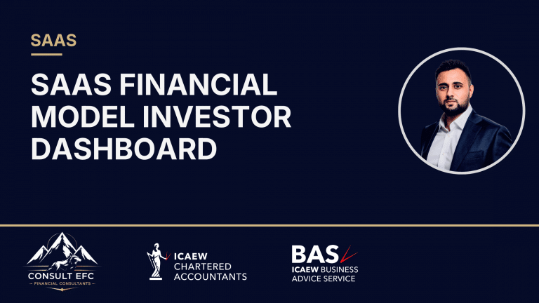 Clean SaaS financial model dashboard showing ARR growth, cash runway, and key metrics for UK investors.